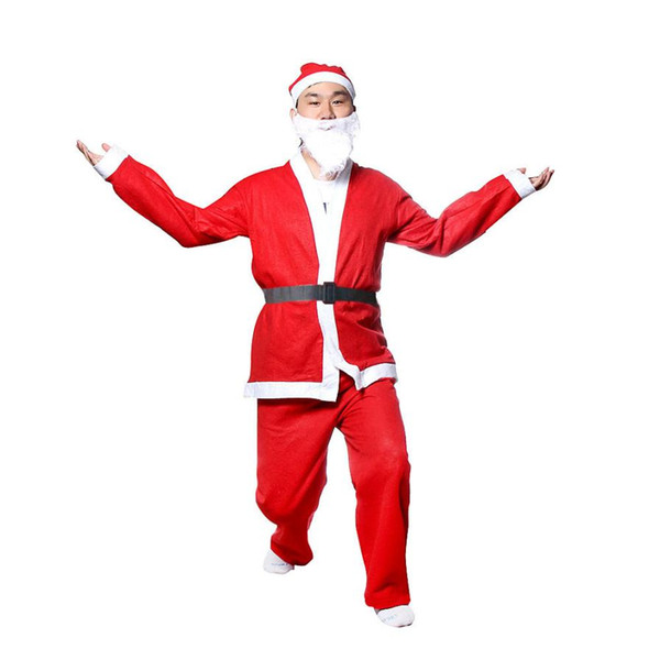 Plus Size Adult Costume Santa Claus Suit New Arrival Christmas Costumes For Men Coat Pants Beard Belt Hat Set Christmas Set LE99