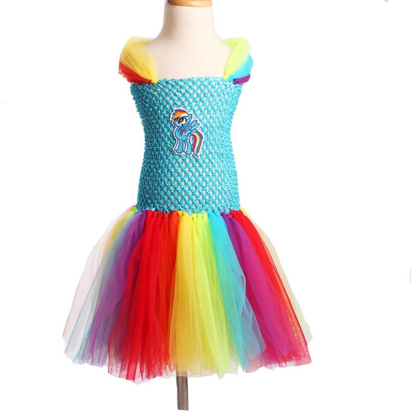 2018 Inspired Girls Tutu Dress Fluffy Handmade Cartoon Rainbow Dress Halloween Birthday Party Costume