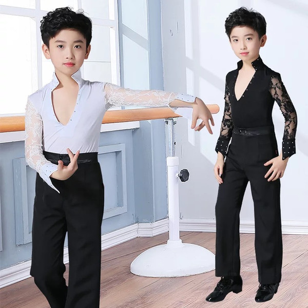 Latin dancing tango kids modern shirt lace long sleeve dress shirts for boys dance wear ballroom costumes suit