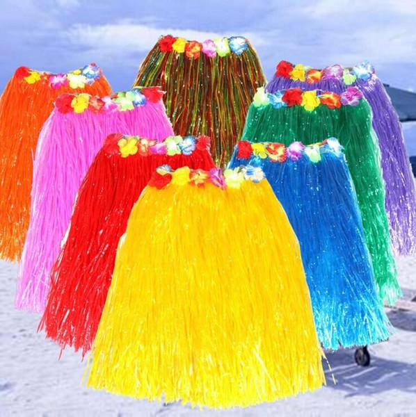 Popular Tassel Child Girl Princess Flower Hula Grass Skirt Dancewear Fancy Costuhow me Show SkirtHula grass skirts garlands bracelet head