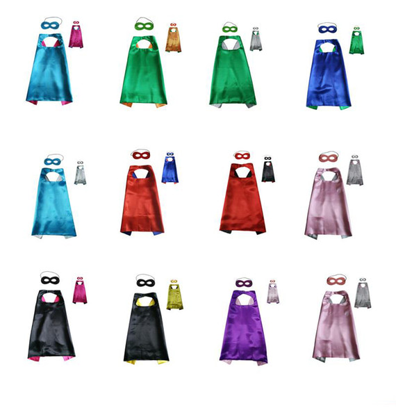 Solid color double layer cape children Cosplay capes Halloween Party Costumes for Kids clothes 1pcs mask+1pcs cape