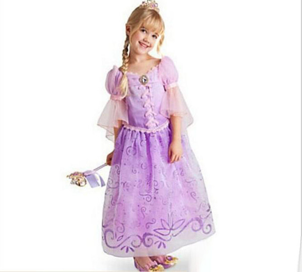 2017 Children Kids Cosplay Dresses Rapunzel Costume Princess Wear Perform Clothes Purple Princess Dress For Kids Free Shipping