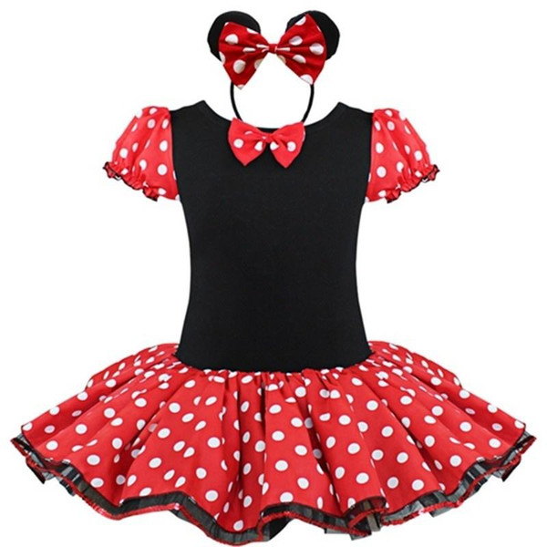 Kids Gift Party Costume Cosplay Girls Ballet Tutu Dress+Ear Headband Girls Polka Dot Dress Clothes Bow