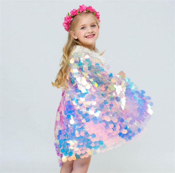 Mermaid Cape Glittering Baby Girls Princess Cloak Colorful Sequins Boutique New Halloween Party Cape Costume cosplay props 50pcs