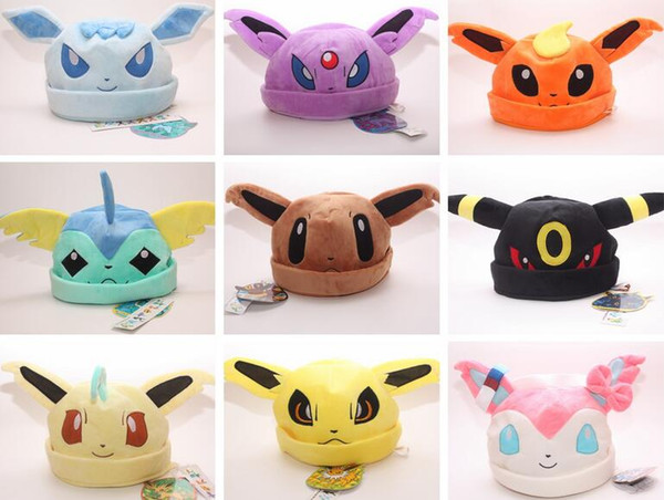 Umbreon Eevee Espeon Jolteon Vaporeon Flareon Glaceon Leafeon 9 styles Hat Plush Adult Free Size Caps Cartoon Anime Plush Hats 9pcs/lot