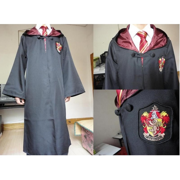 Free Shipping Harry Potter Cosplay Hogwarts Robe Cloak Which a Tie Gryffindor/Slytherin/Hufflepuff/Ravenclaw 4 House 4 Size Can Chose