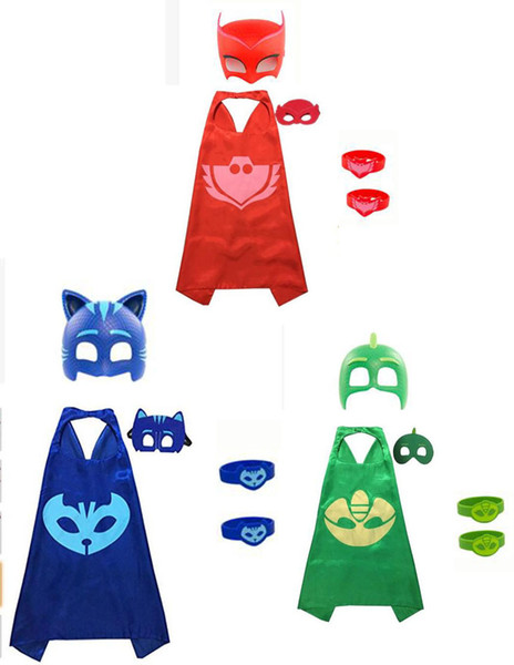 NEW 3 packs PJmasks Inspired Costume Cape ; Mask + 6pcs Party Decoration Resin Birthday Party For Kids Bracelet Wristband