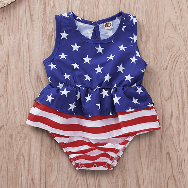 Baby Girls Star Stripe Rompers for USA The Fourth of July Kids National Day Wear Kids Special Occasion Clothes Girls Sleeveless Onisies