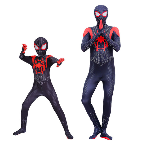 Spiderman Costumes Cosplay Parallel universe Black spiderman Bodysuit with Mask Headgear Avengers Jumpsuit Halloween Gift For Adult Kids