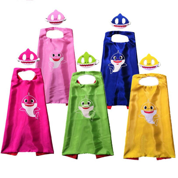 Ins Kids Baby Shark Cartoon Cloak Surprise Girls Capes with Masks Children Birthday Party Favor Cloaks Set Costume Cosplay Cute Shawl A52009