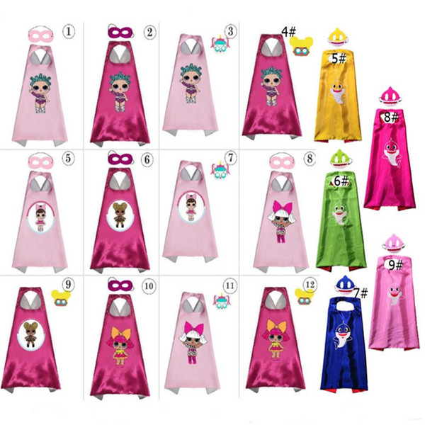 Kids Boby Shark Surprise Girls Cloaks Cartoon Cape with Mask Set Birthday Favor Cosplay Cloak Halloween Xmas Party Supplies 17 Colors A52009