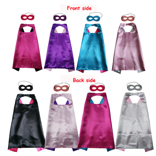 Double layer Cape and Mask with 2 different colors side 70*70cm Capes for Kids Christmas Halloween Cosplay Prop Costumes