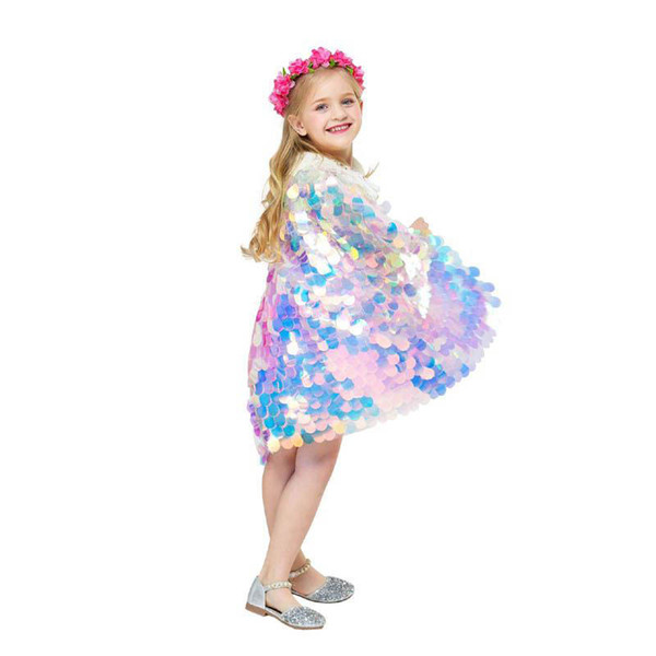 2019 Mermaid Cape Glittering Baby Girls Princess Cloak Colorful Sequins Boutique New Halloween Party Cape Costume cosplay props