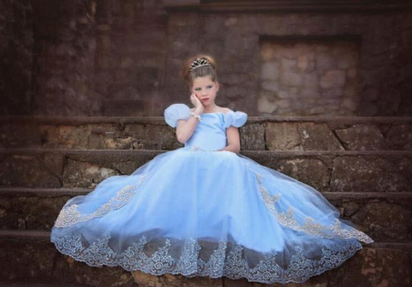 Fashion Children Cosplay Princess Cinderella Costume dresses Kids Girl Party Fancy Dress Fairy Fishtail dovetail dress Ball Gown blue