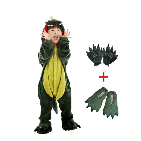 Wholesale Kids Dinosaur Animal Costume-Childrens Plush Pajamas attach shoes paw Boys 3-10Yrs Cosplay party stage Costume