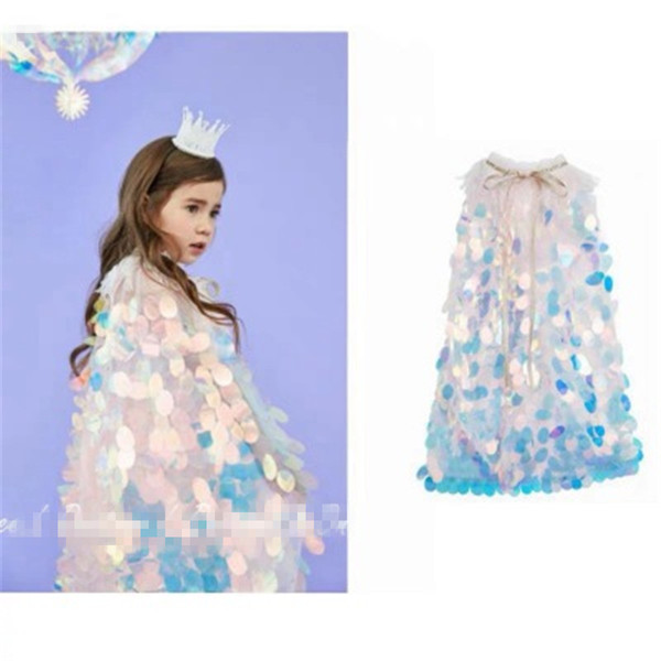 Mermaid Cape Glittering Baby Girls Princess Cloak Colorful Sequins Boutique New Halloween Party Cape Costume cosplay props K0308