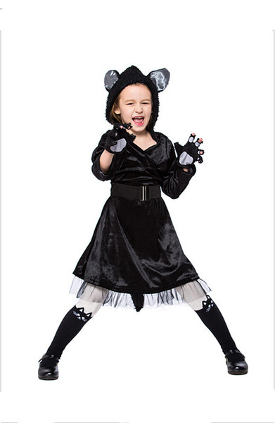 Halloween Children's Day, black cat skirt performance costume, parent-child cute black cat, animal role playing