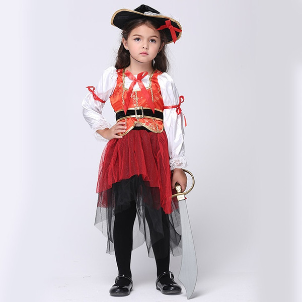 2015 new arrival Halloween Christmas pirate costumes girls party cosplay costume for children kids clothes 3pcs/set