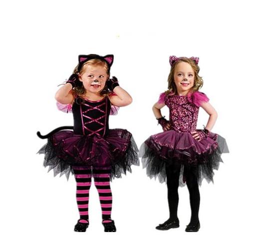 2017 Hot Halloween Costumes for baby girl tutu dress + Headdress Cheshire Cat girl Prom Animal Cosplay Apparel kids girl clothes