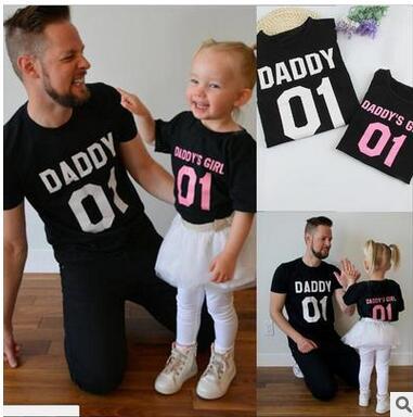 HOT Family Matching Outfits For Daddy And Daughter T-shirt Father and Baby Girl Letter Short Sleeve T-shirt Tees Black T-shirt For Sale