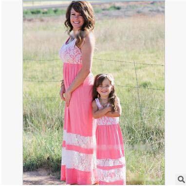 Family Matching Outfits Dress Mother and Daughter Lace Color Stripe Bohemian Beach Dress Sleeveless Dresses For Mommy and Girl 4 Style