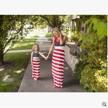 Celebrate Independence Day Family Matching Outfits For Mother And Daughter Dress Bohemian Beach Dress Summer Sleeveless long Dresses