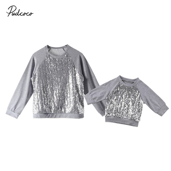 Family Matching Outfits Mother And Daughter Women Newborn Baby Girls Sequins Top Long Sleeve T-shirt Blouse Sweatshirt Clothes