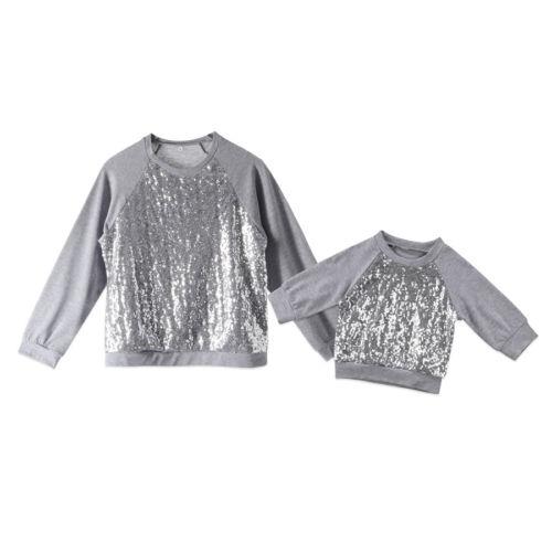 Family Matching Outfits Women Newborn Baby Girl Sequin Sparkle Top T-shirt Sweatshirt Clothes