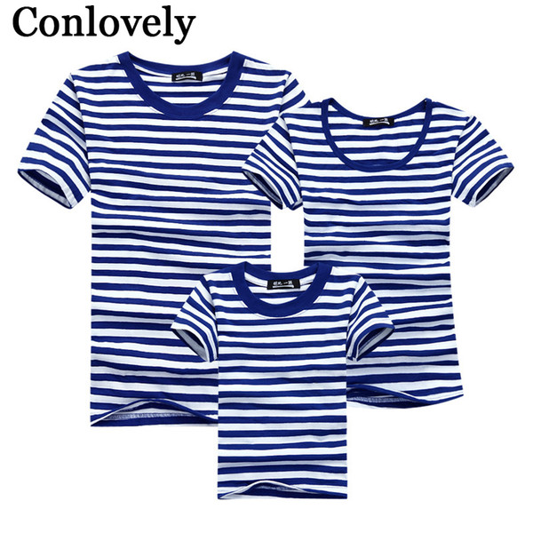 Summer T-Shirt Family Clothing Sailor Striped Dad Son T Shirt Family Look Set Father Mother Daughter Matching Outfits Clothes