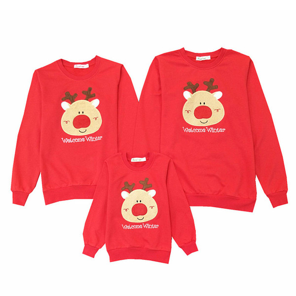 2018 Family Matching Outfits New Winter Christmas Sweater Cute Deer Children Clothing Kid T-shirt Add Wool Warm Family Clothes