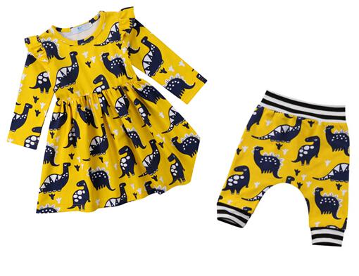 Family Dinosaurs Matching Outfits Kids Baby Boy Girl Cute Long Pants /Dress Cotton Winter Warm Clothing set