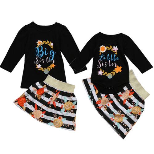 Family Matching Outfits Toddelr Kids Baby Girls Big&Little Sister Matching T-Shirt Romper Dress Outfits