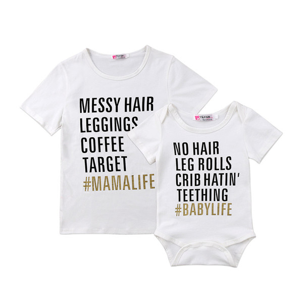 Family Matching Outfits Baby 
17528
and Mamas Letter Tops T-shirt Newborn Romper Tops T Shirts Short Sleeve Playsuit