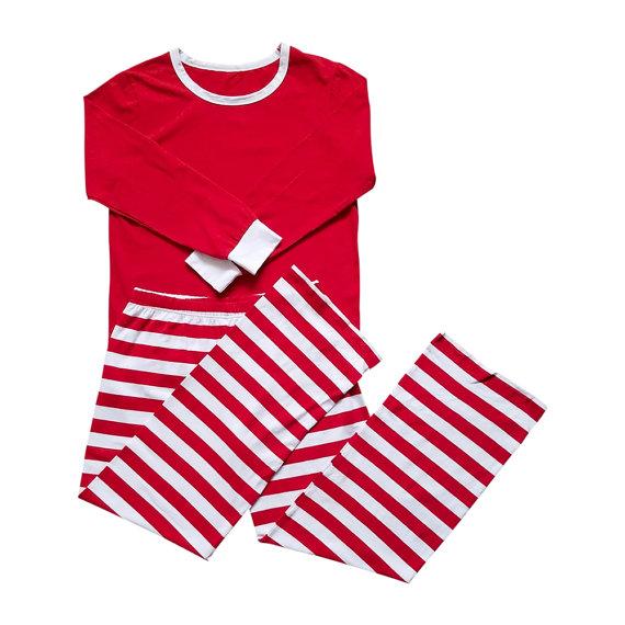 Christmas Family Matching Outfit Pajamas Set Adult Women Men Red Green Striped Sleepwear Nightwear Long Sleeve Clothes Set