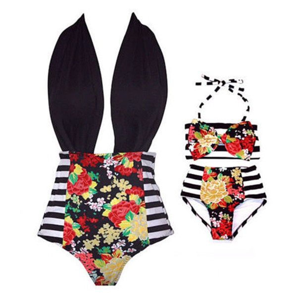 Family Matching Outfits Mother And Daughter Summer Clothes Baby Girls Flower Swimwear Kids And Parent Fashion Look