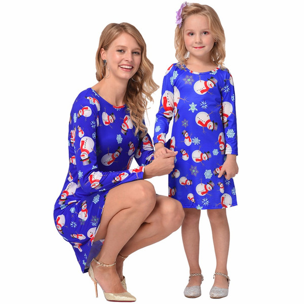 New Christmas Dresses Mother Daughter Dresses Long Sleeve Round Neck Dresses Family Matching Outfits New Year Family Clothing