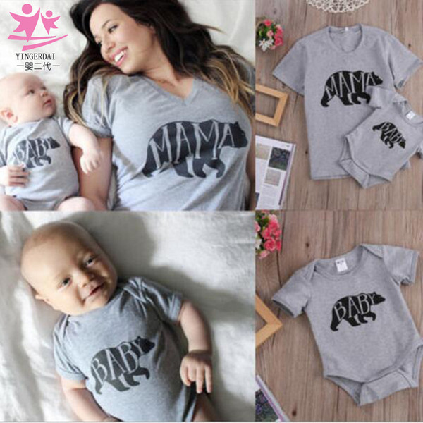 Family Matching Outfits Mama Bear Baby Bear T Shirt Tee Tops Mum Mom and Baby Daughter Clothes Mother Son Outfits Baby Rompers