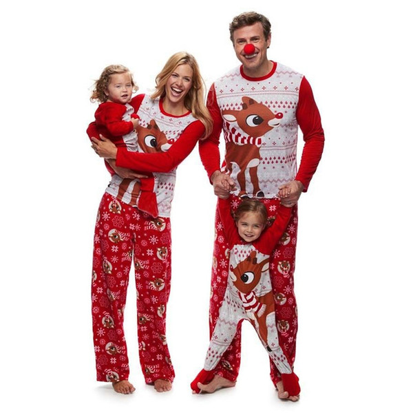 2018 Newest Family Matching Christmas Pajamas Set Women Men Baby Kids Sleepwear Nightwear Casual T-Shirt Pants