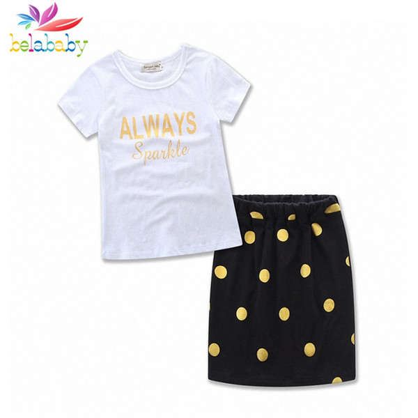 Belababy 2017 New Family Matching Outfits Mom Girls Cotton Letters T shirts + Polka Dots Skirts Kids Clothes Family Match Suits