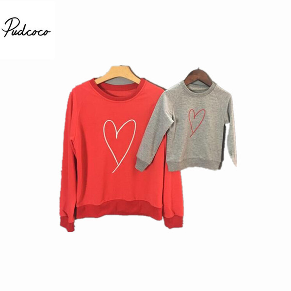 Mother & Kids Autmn Family Home Clothing Long Sleeve Heart-shaped Blouse Mother Son Family Matching Outfits