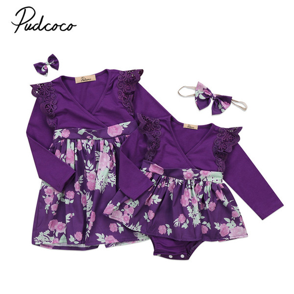 2017 Autumn Family Matching Outfits Newborn Baby Girls Clothes Long Romper Floral Dress Boys T-shirt Matching Outfits Clothes