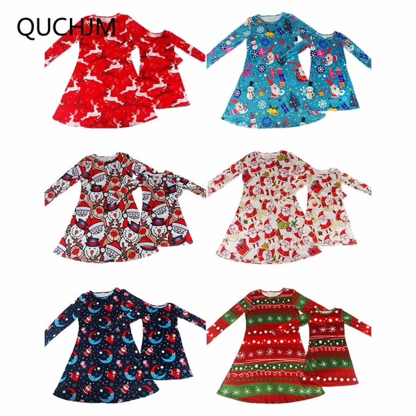 Family Matching Outfits Christmas Family Christmas cartoon color printing parent child dress New Year mother and daughter dress