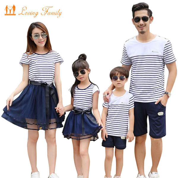 2018 Summer Style Matching Family Clothing Striped T-shirt shorts Mother Daughter dresses Father Son Family Matching Outfits