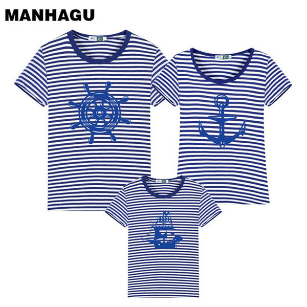 New Family Striped Summer Short-sleeve T-shirt Matching Family Clothing Outfits Mother Daughter Father Son baby clothes sailor