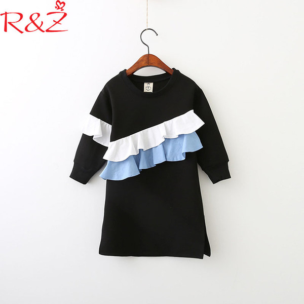 R&Z Family Matching Outfits 2018 New Spring Cotton Dresses for Baby Girls and Mom Black Folds Long Sleeves for Mother & Kids