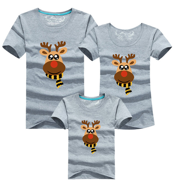 Family Clothing Cotton Family Look 2016 Family Matching Outfits T Shirt Children Clothing Cartoon Christmas Deer Summer T shirts