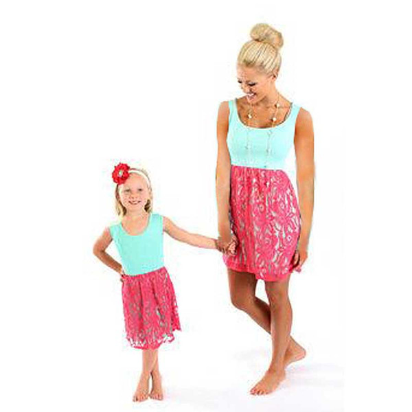 Family Matching Outfits mother daughter dresses matching mommy and me Fashion Lace dress mom and daughter dress