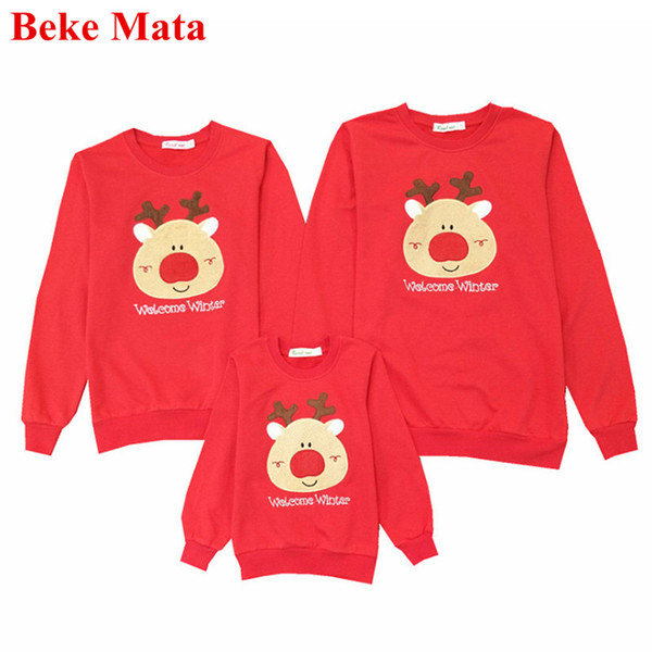 BEKE MATA Family Matching Outfits Winter 2017 Christmas Elk Family Look Father Son Clothing Matching Mother Daughter Clothes