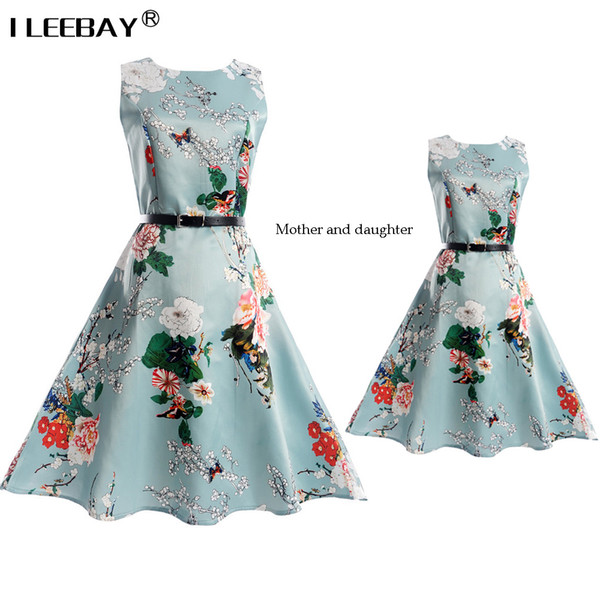 New Mom Daughter Dress Vintage Print Sleeveless Teenage Girls Dresses Summer 2017 Mom and Girl Clothes Family Matching Outfits