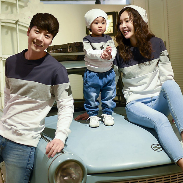 2018 NEW Korean Fashion Pactchwork Family matching outfit Long-sleeve Plus size T-shirt Kids' Mother Sweater Autumn Winter Tees